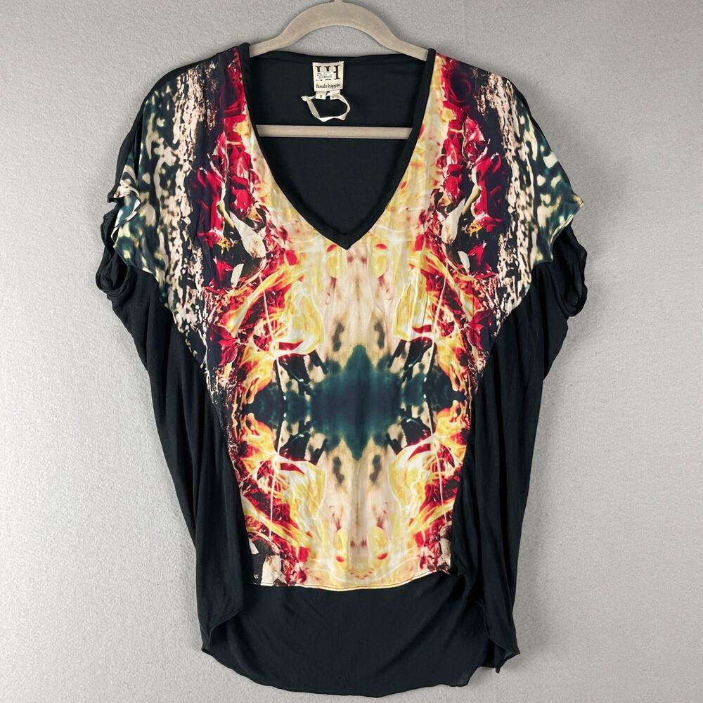 Haute Hippie Silk Top Women Small V Neck‎ High Low Lightweight Abstract Artsy